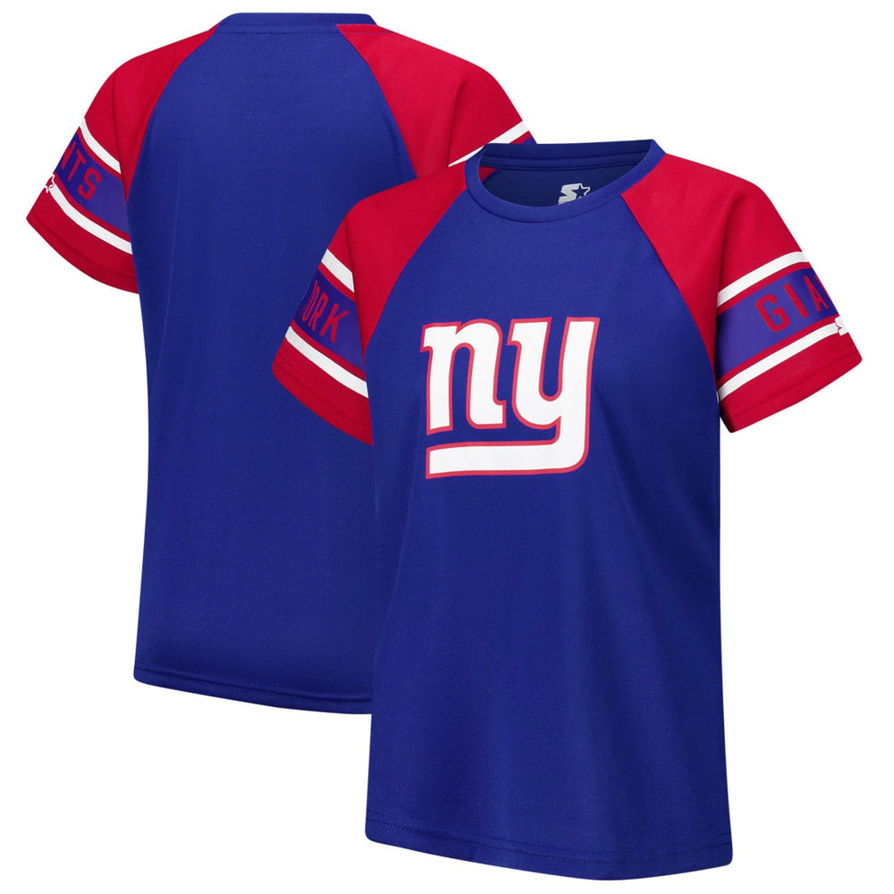 New York Giants Starter Women's 1st Rounder Color Block Raglan Top - Royal - NFL