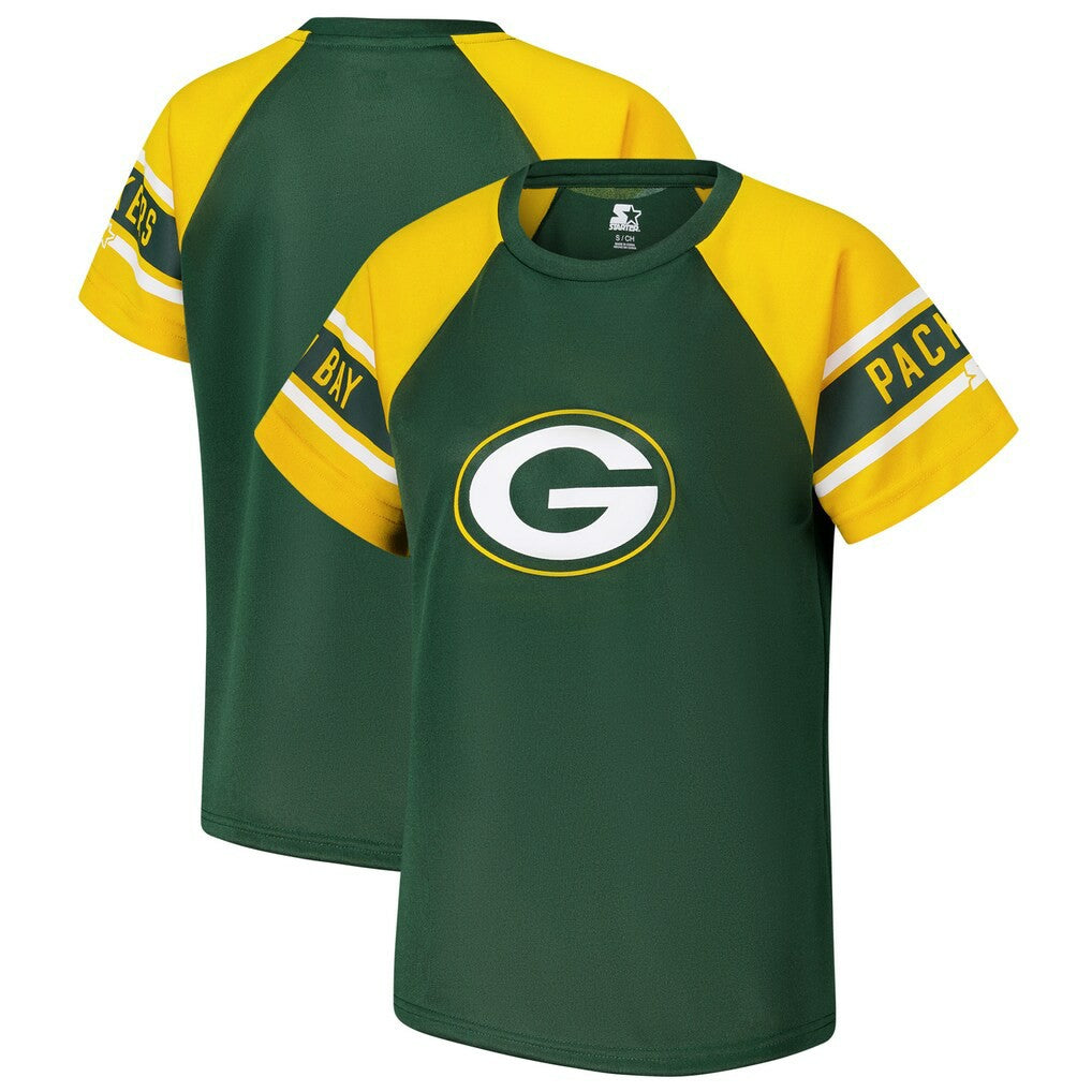 Green Bay Packers Starter Women's 1st Rounder Color Block Raglan Top - Green - NFL