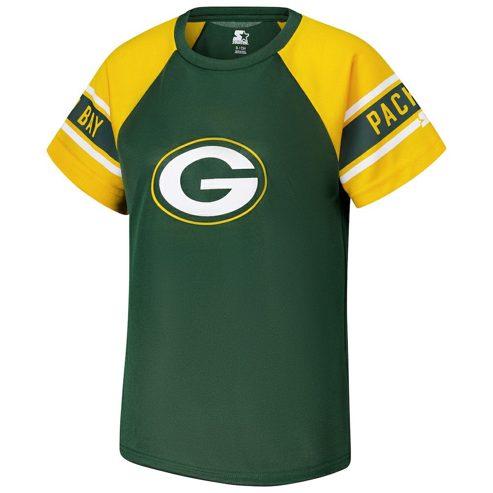 Green Bay Packers Starter Women's 1st Rounder Color Block Raglan Top - Green - NFL