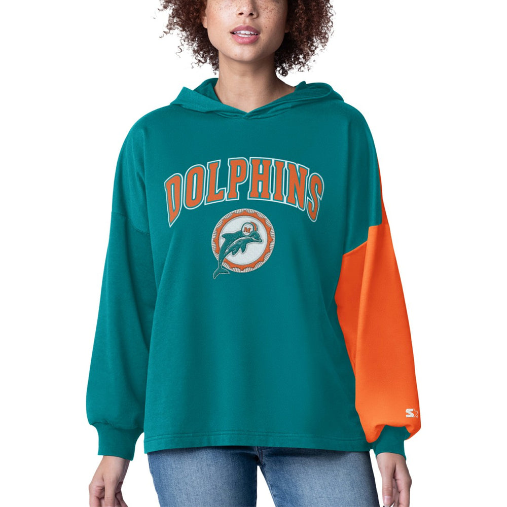 Miami Dolphins Starter Women's Power Move Long Sleeve Pullover Hoodie - Aqua - NFL