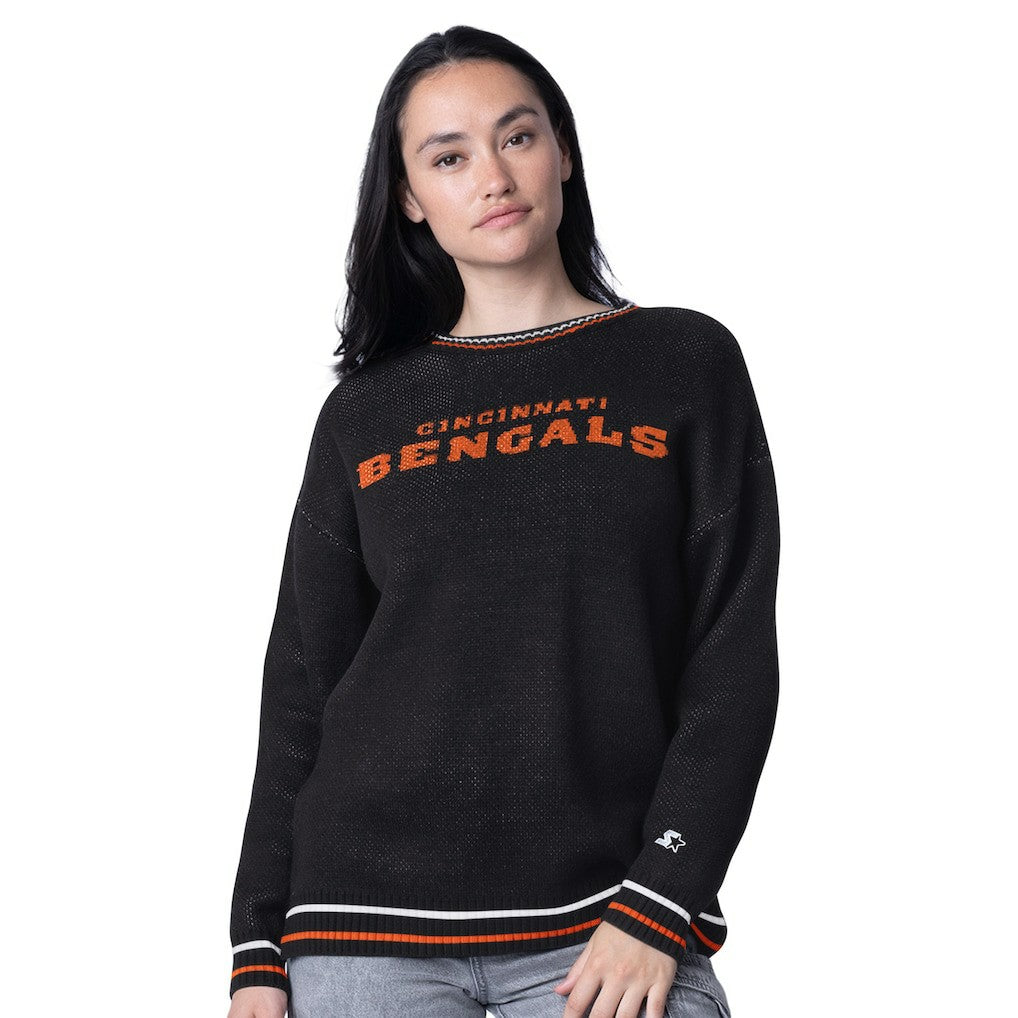 Cincinnati Bengals Starter Women's Oversized On the Ball Intarsia Knit Pullover Sweater - Black - NFL