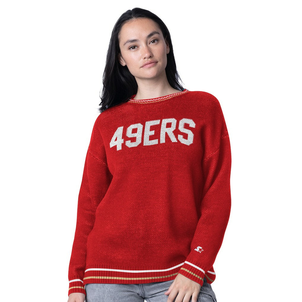 San Francisco 49ers Starter Women's Oversized On the Ball Intarsia Knit Pullover Sweater - Scarlet - NFL