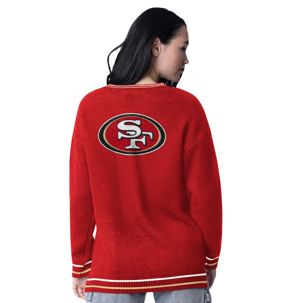 San Francisco 49ers Starter Women's Oversized On the Ball Intarsia Knit Pullover Sweater - Scarlet - NFL