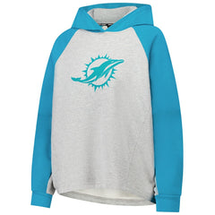 Miami Dolphins DKNY Sport Women's Joy Cropped Raglan Pullover Hoodie - Gray/Aqua - NFL