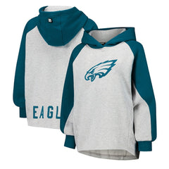 Philadelphia Eagles DKNY Sport Women's Joy Cropped Raglan Pullover Hoodie - Gray/Midnight Green - NFL
