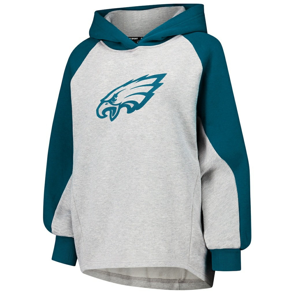 Philadelphia Eagles DKNY Sport Women's Joy Cropped Raglan Pullover Hoodie - Gray/Midnight Green - NFL