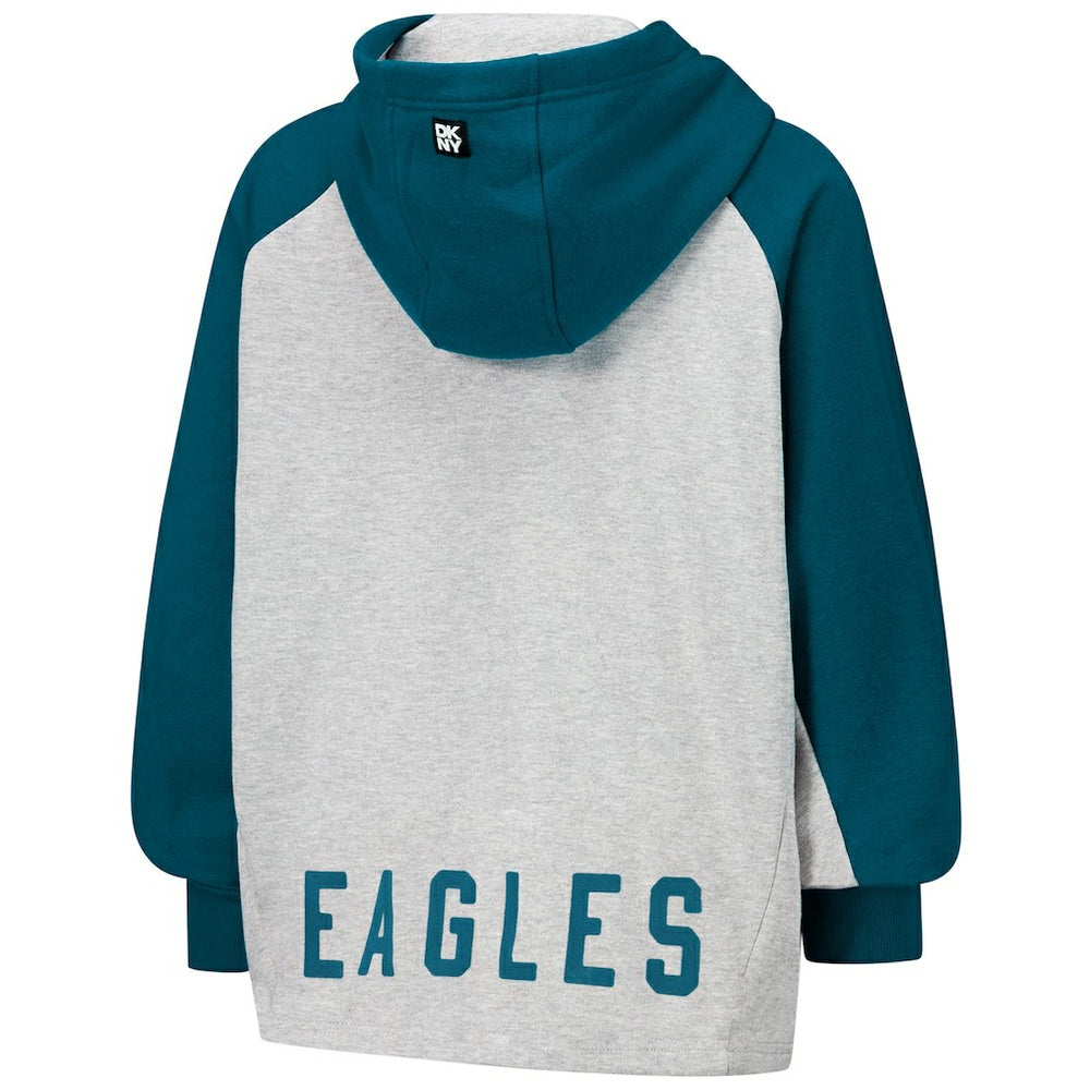 Philadelphia Eagles DKNY Sport Women's Joy Cropped Raglan Pullover Hoodie - Gray/Midnight Green - NFL