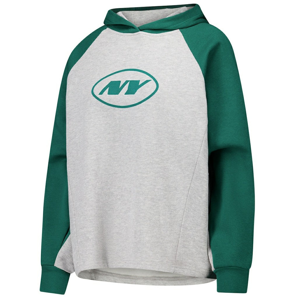 New York Jets DKNY Sport Women's Joy Cropped Raglan Pullover Hoodie - Gray/Green - NFL