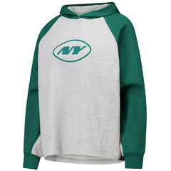 New York Jets DKNY Sport Women's Joy Cropped Raglan Pullover Hoodie - Gray/Green - NFL