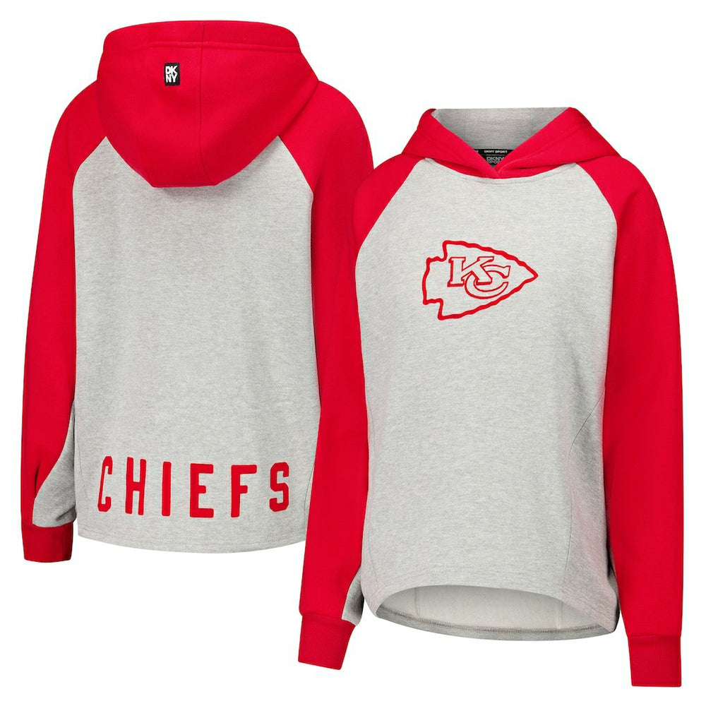 Kansas City Chiefs DKNY Sport Women's Joy Cropped Raglan Pullover Hoodie - Gray/Red - NFL