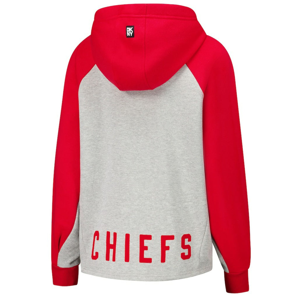 Kansas City Chiefs DKNY Sport Women's Joy Cropped Raglan Pullover Hoodie - Gray/Red - NFL