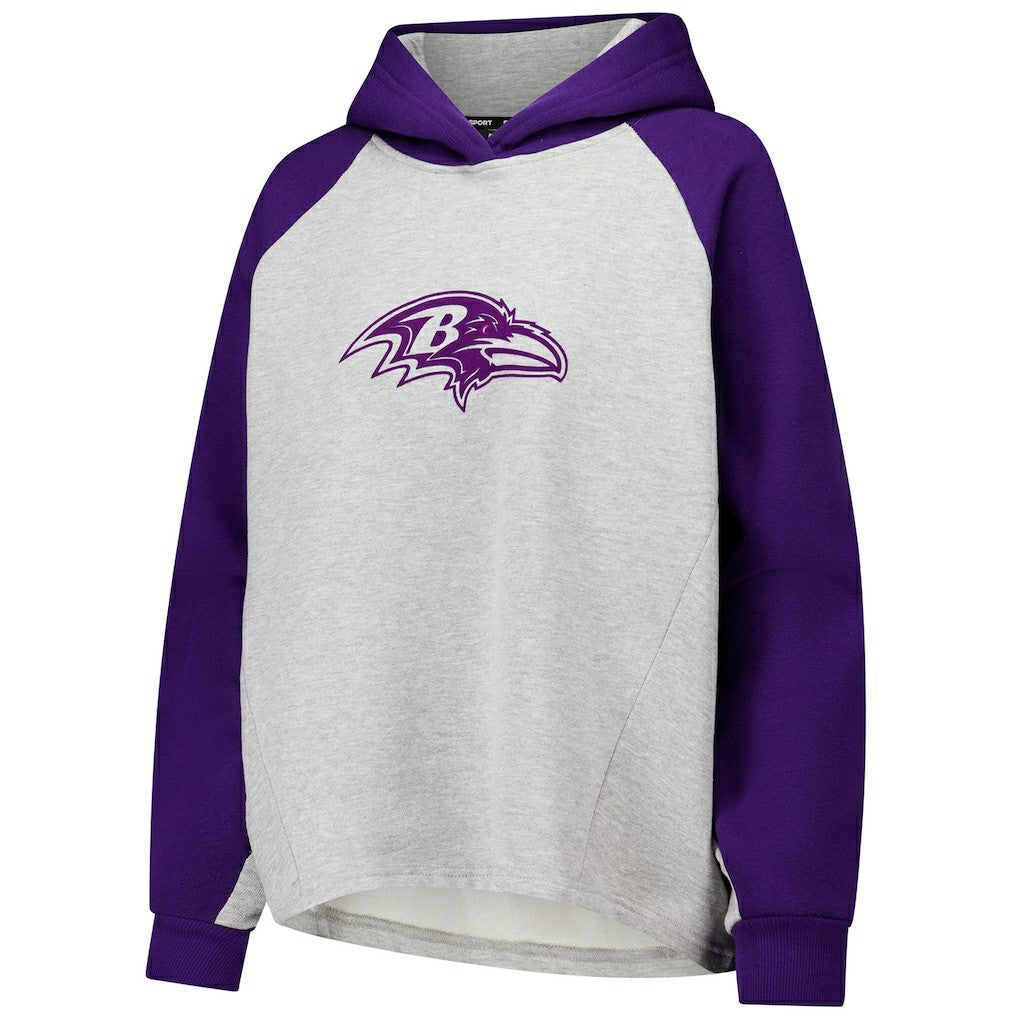 Baltimore Ravens DKNY Sport Women's Joy Cropped Raglan Pullover Hoodie - Gray/Purple - NFL