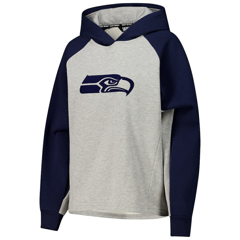 Seattle Seahawks DKNY Sport Women's Joy Cropped Raglan Pullover Hoodie - Gray/College Navy - NFL