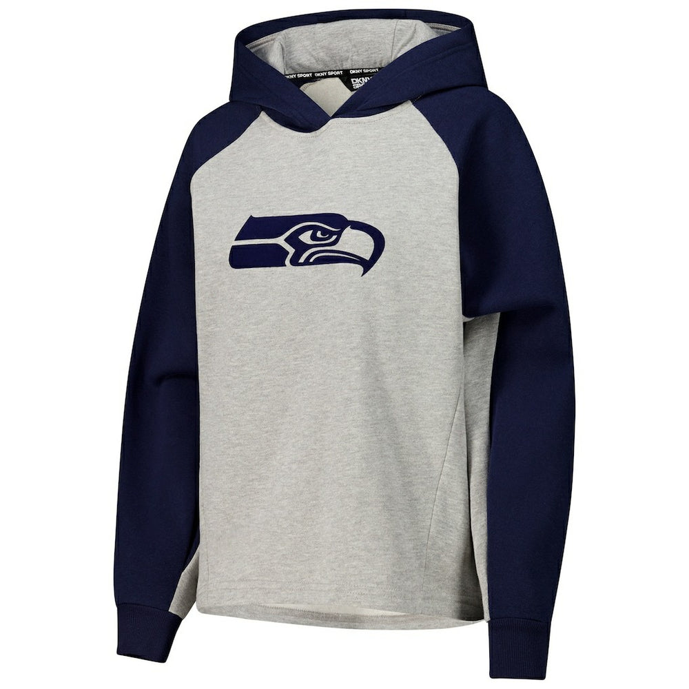 Seattle Seahawks DKNY Sport Women's Joy Cropped Raglan Pullover Hoodie - Gray/College Navy - NFL