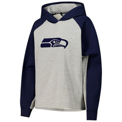 Seattle Seahawks DKNY Sport Women's Joy Cropped Raglan Pullover Hoodie - Gray/College Navy - NFL