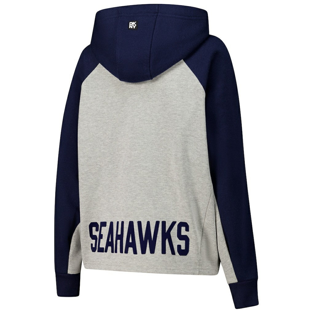 Seattle Seahawks DKNY Sport Women's Joy Cropped Raglan Pullover Hoodie - Gray/College Navy - NFL