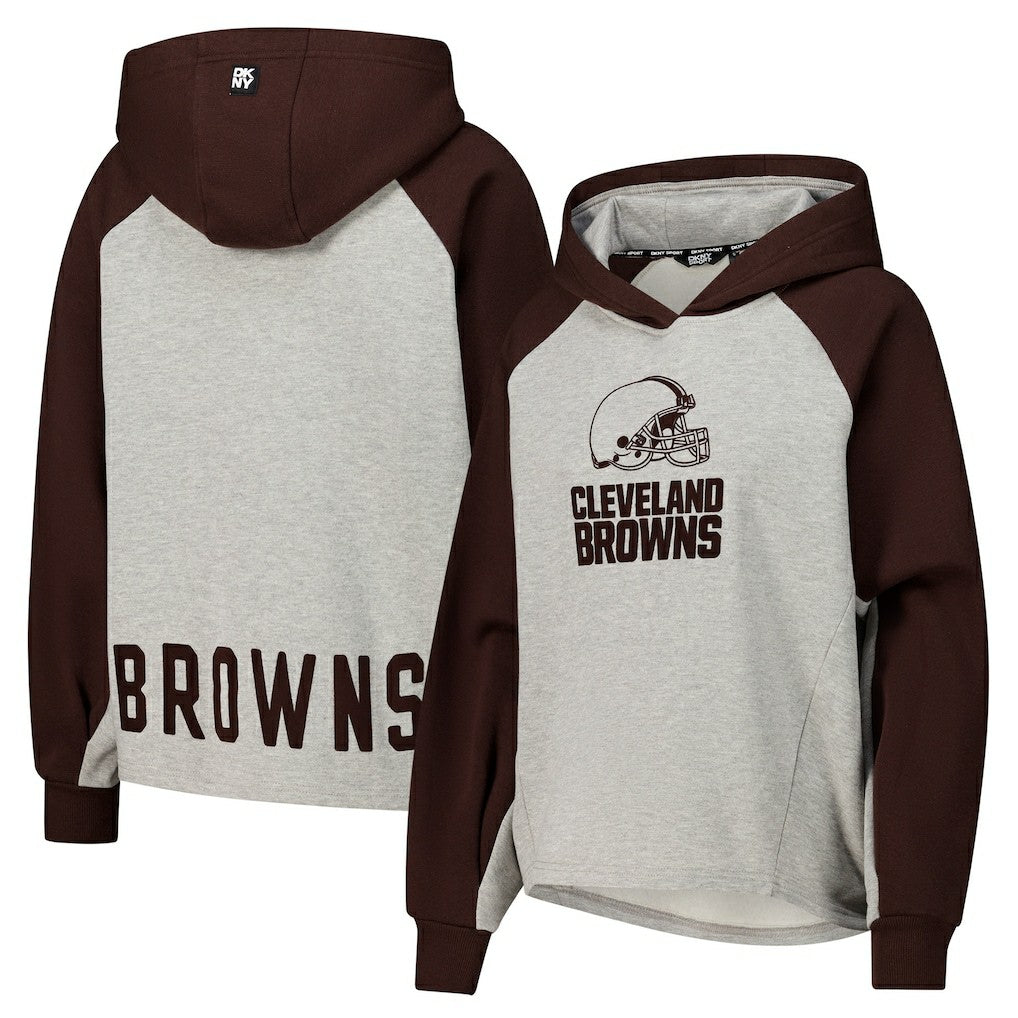 Cleveland Browns DKNY Sport Women's Joy Cropped Raglan Pullover Hoodie - Gray/Brown - NFL