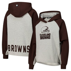Cleveland Browns DKNY Sport Women's Joy Cropped Raglan Pullover Hoodie - Gray/Brown - NFL