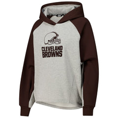 Cleveland Browns DKNY Sport Women's Joy Cropped Raglan Pullover Hoodie - Gray/Brown - NFL