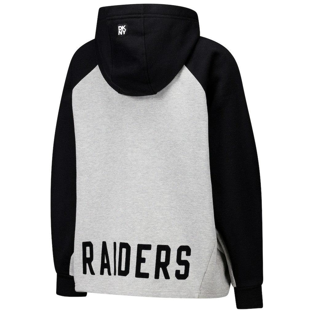 Las Vegas Raiders DKNY Sport Women's Joy Cropped Raglan Pullover Hoodie - Gray/Black - NFL