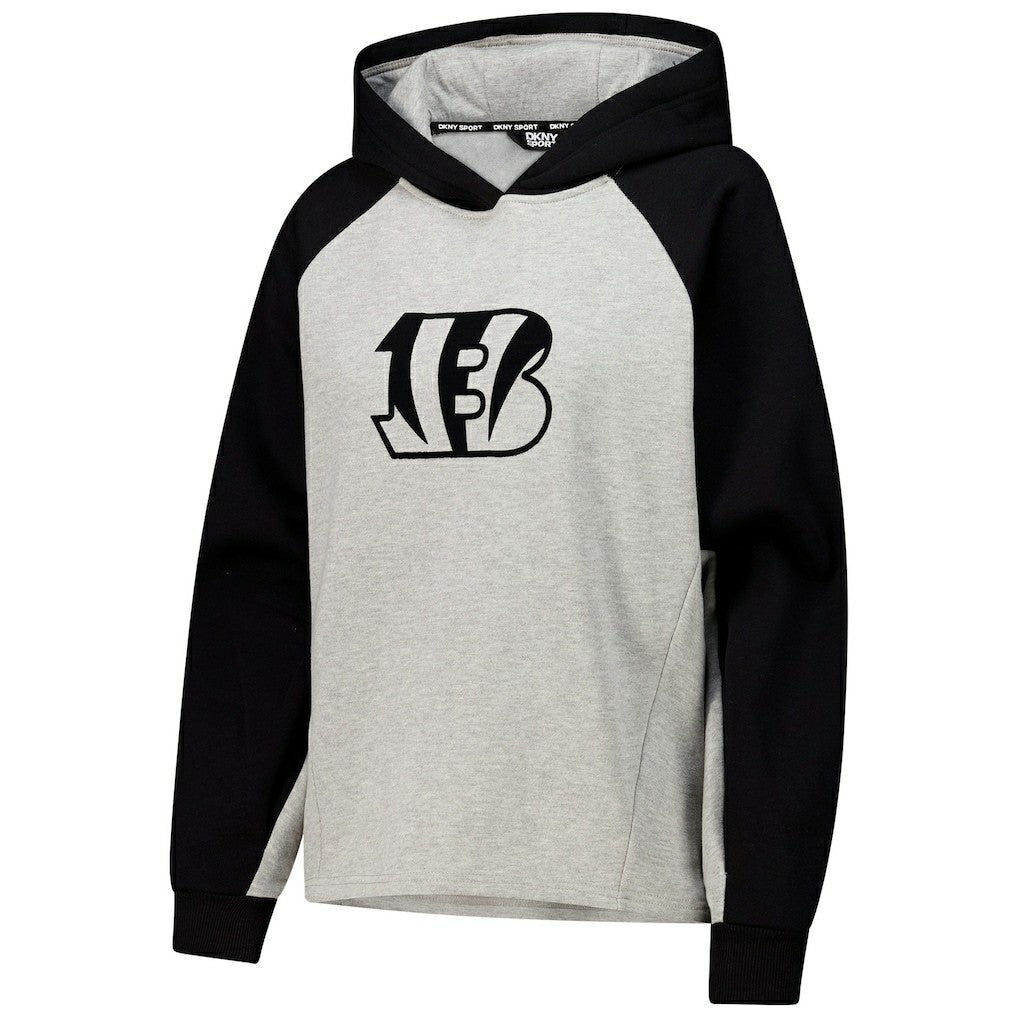 Cincinnati Bengals DKNY Sport Women's Joy Cropped Raglan Pullover Hoodie - Gray/Black - NFL