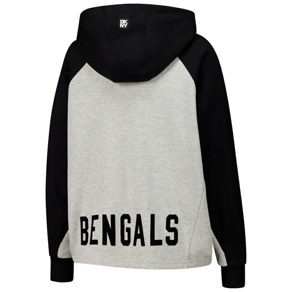 Cincinnati Bengals DKNY Sport Women's Joy Cropped Raglan Pullover Hoodie - Gray/Black - NFL