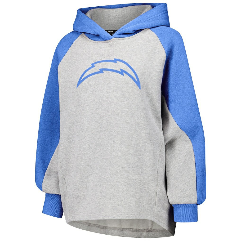 Los Angeles Chargers DKNY Sport Women's Joy Cropped Raglan Pullover Hoodie - Gray/Powder Blue - NFL