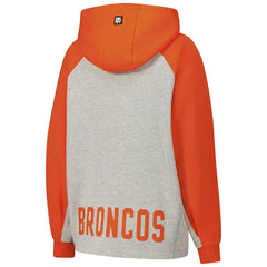 Denver Broncos DKNY Sport Women's Joy Cropped Raglan Pullover Hoodie - Gray/Orange - NFL
