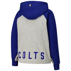 Indianapolis Colts DKNY Sport Women's Joy Cropped Raglan Pullover Hoodie - Gray/Royal - NFL
