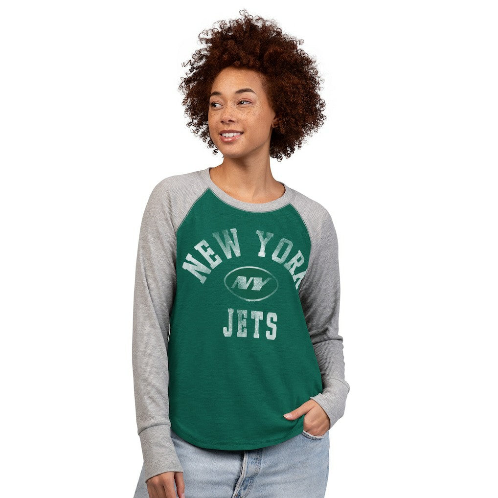 New York Jets G-III 4Her by Carl Banks Women's Waffle Knit Raglan Long Sleeve T-Shirt - Green/Heather Gray - NFL