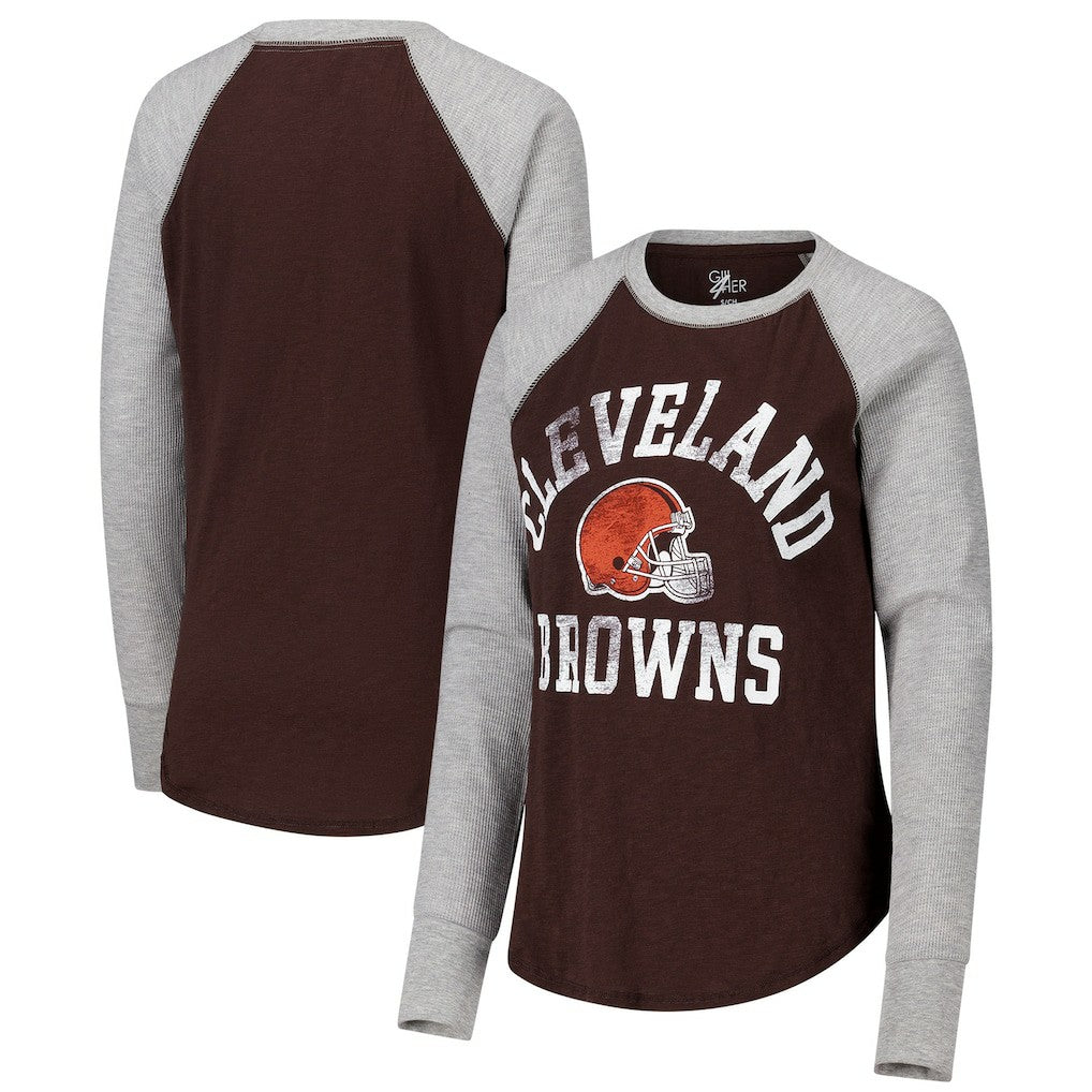 Cleveland Browns G-III 4Her by Carl Banks Women's Waffle Knit Raglan Long Sleeve T-Shirt - Brown/Heather Gray - NFL