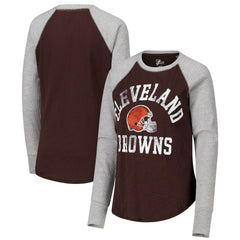 Cleveland Browns G-III 4Her by Carl Banks Women's Waffle Knit Raglan Long Sleeve T-Shirt - Brown/Heather Gray - NFL