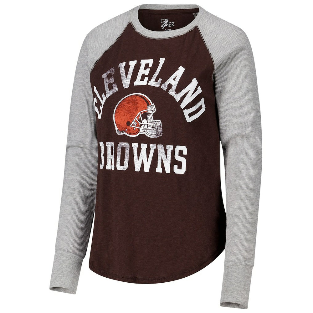 Cleveland Browns G-III 4Her by Carl Banks Women's Waffle Knit Raglan Long Sleeve T-Shirt - Brown/Heather Gray - NFL