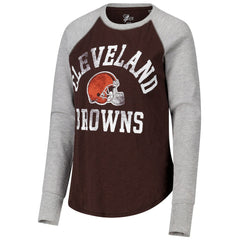 Cleveland Browns G-III 4Her by Carl Banks Women's Waffle Knit Raglan Long Sleeve T-Shirt - Brown/Heather Gray - NFL