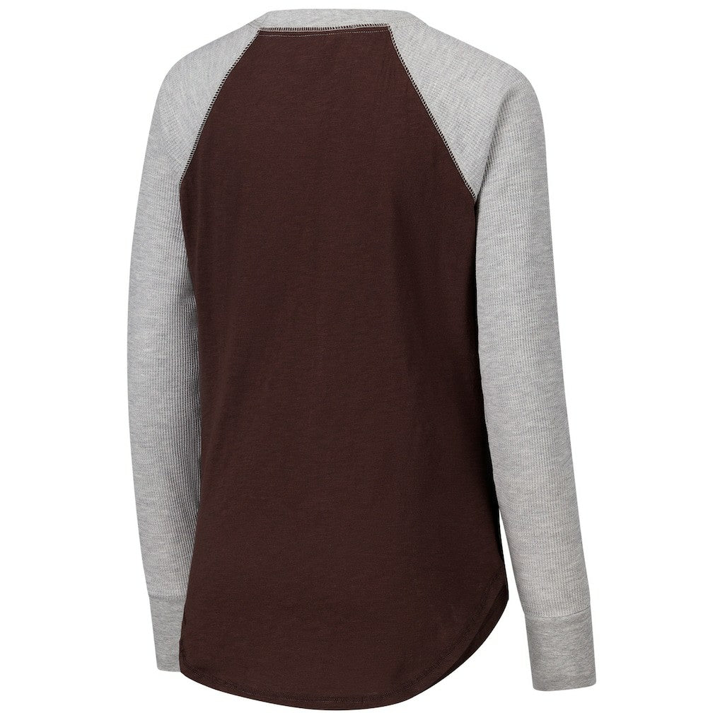 Cleveland Browns G-III 4Her by Carl Banks Women's Waffle Knit Raglan Long Sleeve T-Shirt - Brown/Heather Gray - NFL