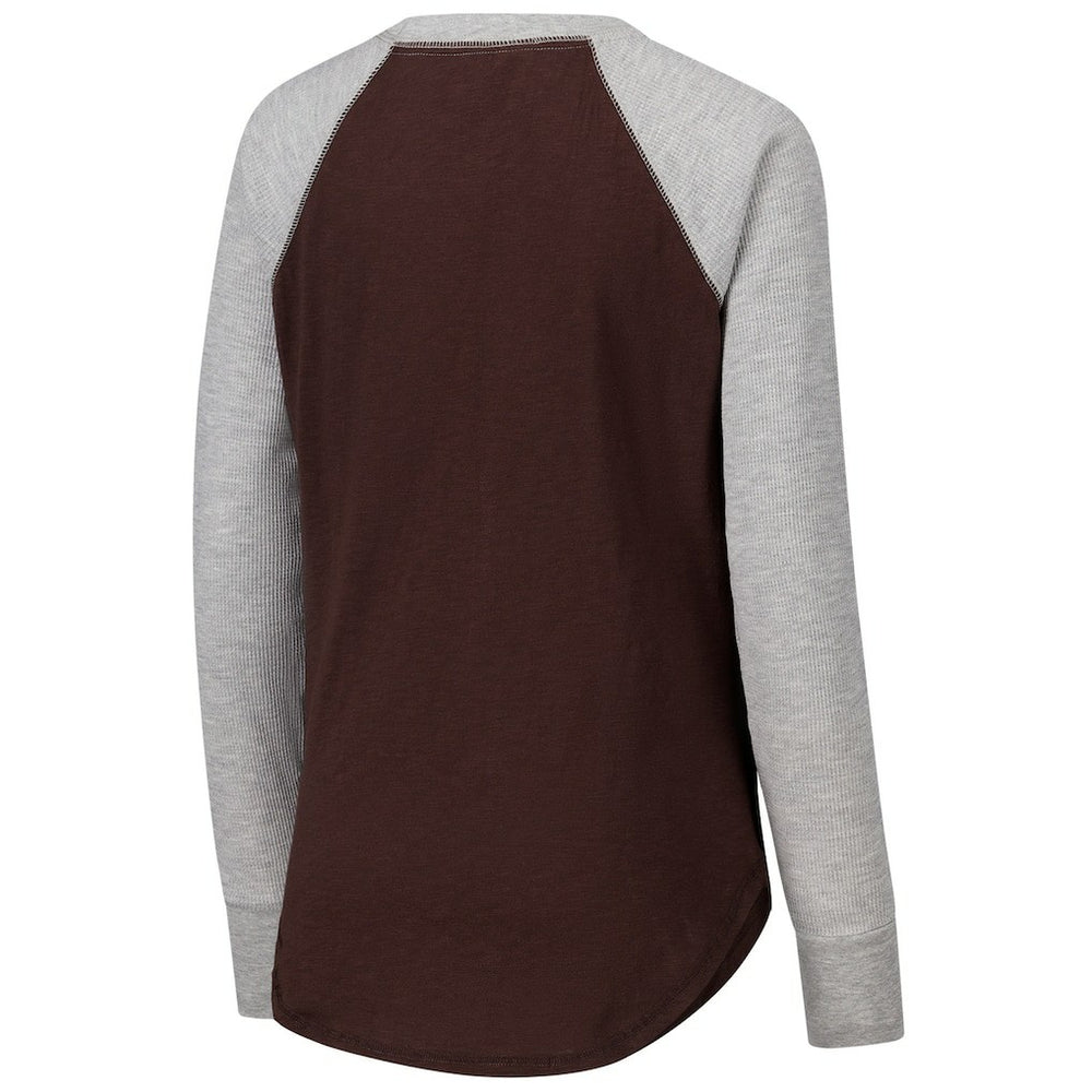 Cleveland Browns G-III 4Her by Carl Banks Women's Waffle Knit Raglan Long Sleeve T-Shirt - Brown/Heather Gray - NFL
