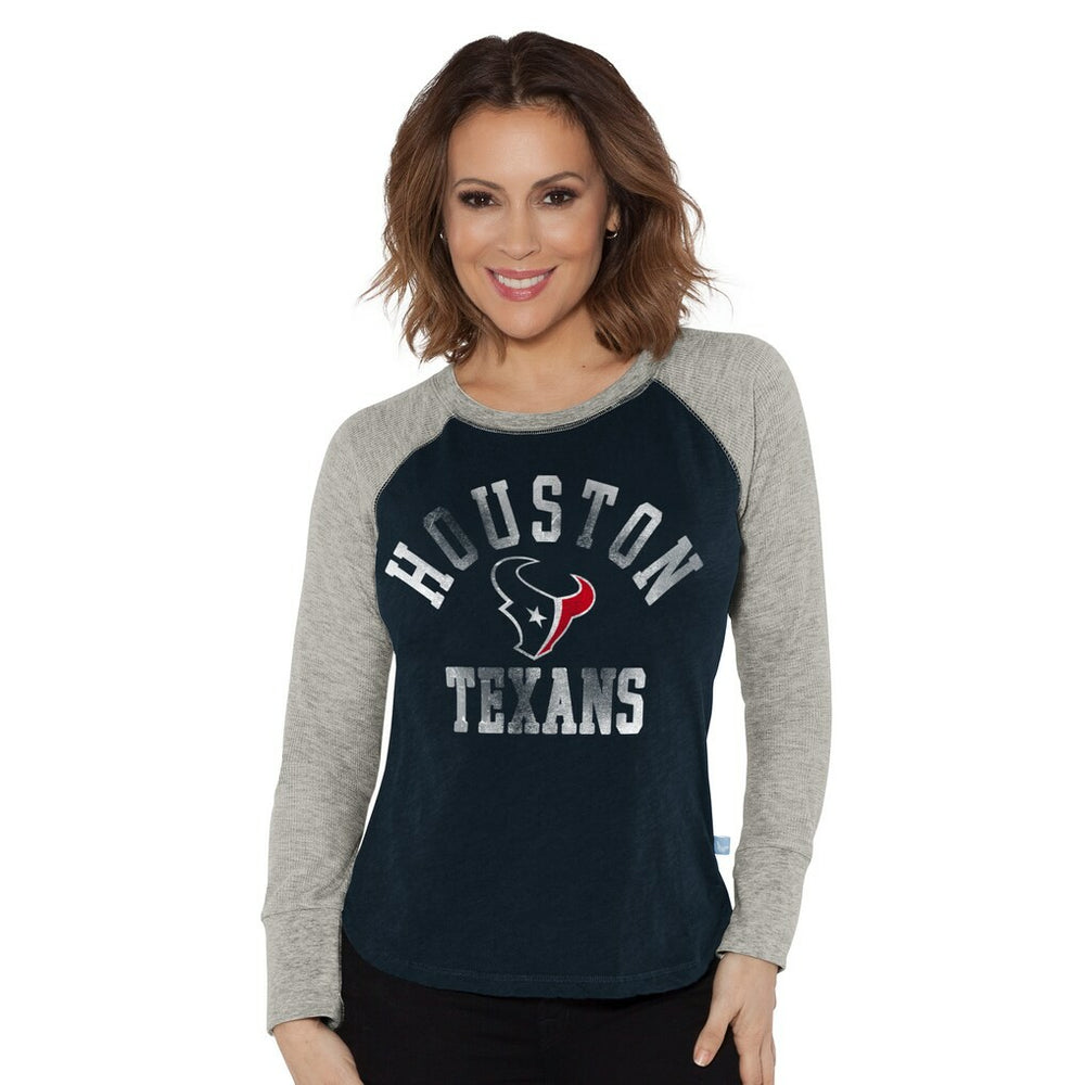 Houston Texans G-III 4Her by Carl Banks Women's Waffle Knit Raglan Long Sleeve T-Shirt - Navy/Heather Gray - NFL