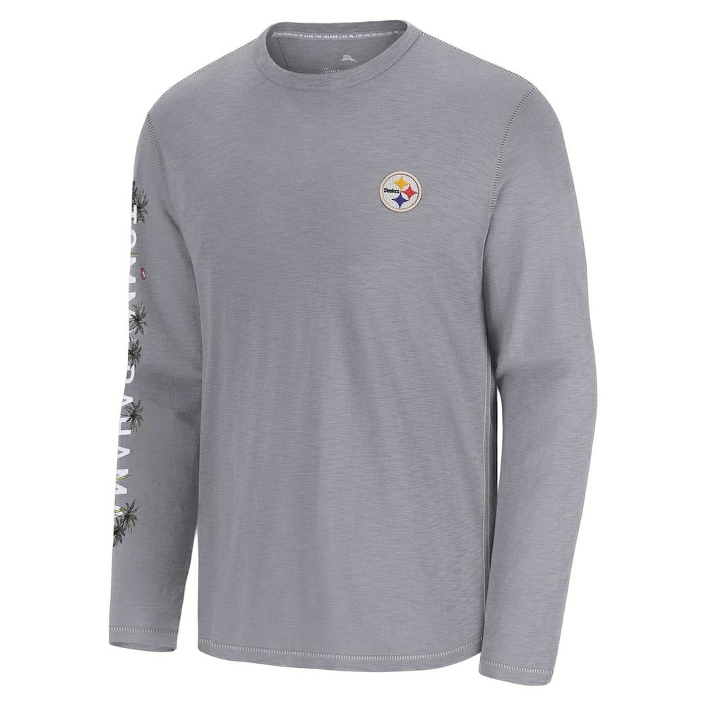 Pittsburgh Steelers Oasis Endzone Lux Long Sleeve T-Shirt - Gray - Tommy Bahama