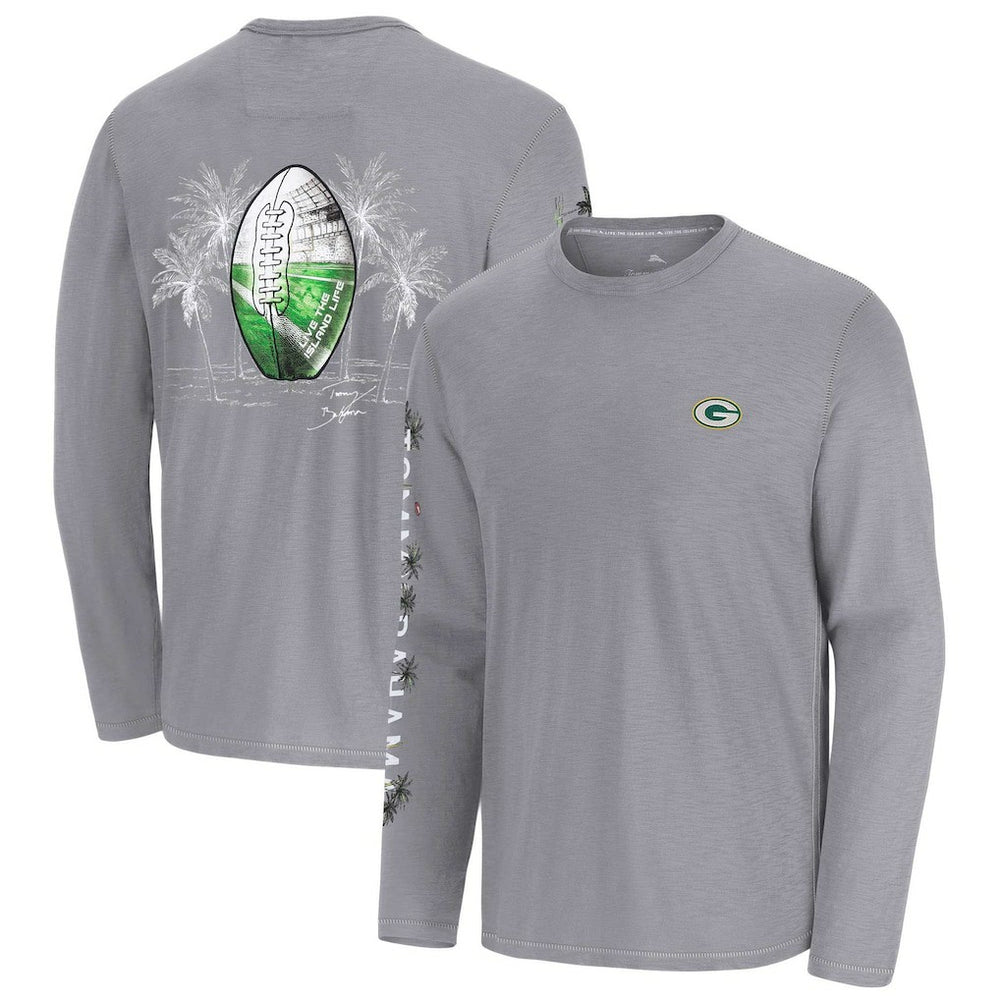 Green Bay Packers Oasis Endzone Lux Long Sleeve T-Shirt - Gray - Tommy Bahama