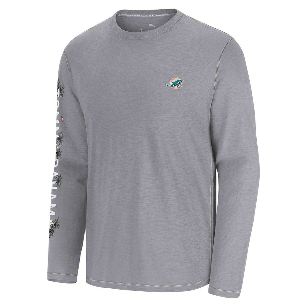 Miami Dolphins Oasis Endzone Lux Long Sleeve T-Shirt - Gray - Tommy Bahama