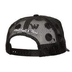 Mitchell & Ness Golden State Warriors Monogram Allover Logo Mesh Trucker Adjustable Hat Black
