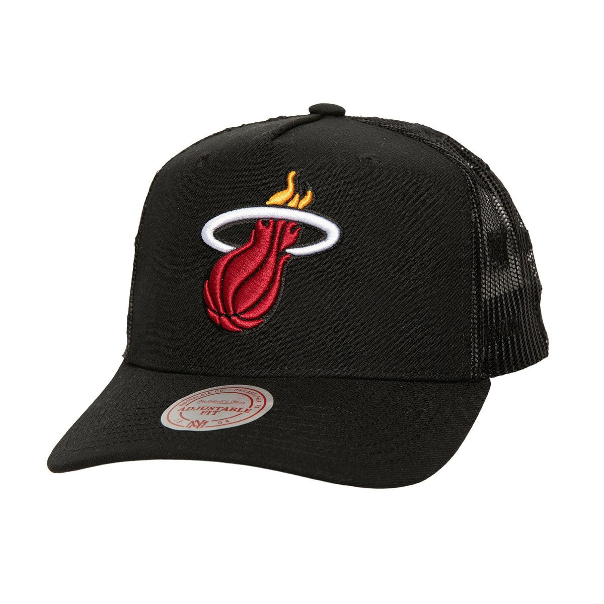Mitchell & Ness Miami Heat Monogram Allover Logo Mesh Trucker Adjustable Hat Black