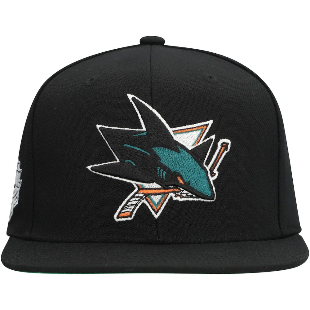 San Jose Sharks Mitchell & Ness Core Top Spot Snapback Hat - Black | NHL near me
