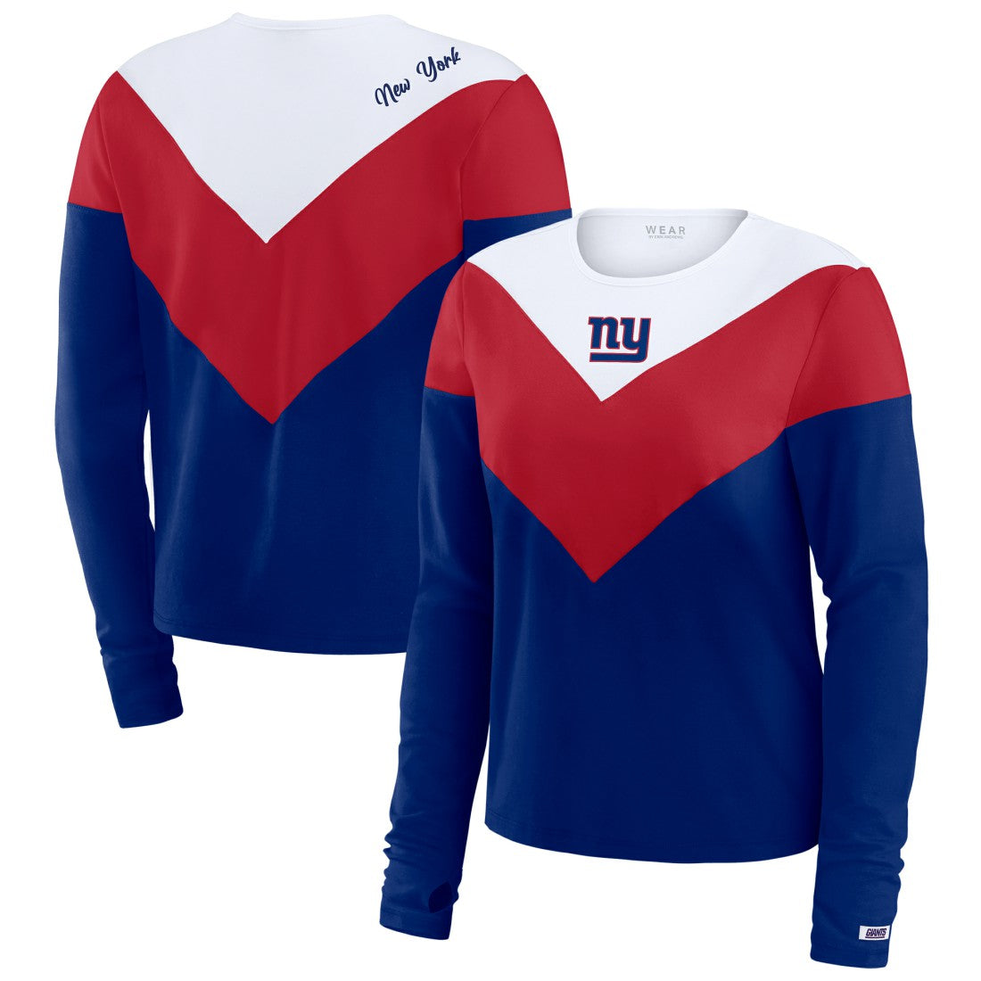 New York Giants WEAR by Erin Andrews Women's Chevron Tri-Blend Long Sleeve T-Shirt - Royal/Red - NFL