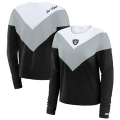 Las Vegas Raiders WEAR by Erin Andrews Women's Chevron Tri-Blend Long Sleeve T-Shirt - Black/Silver - NFL