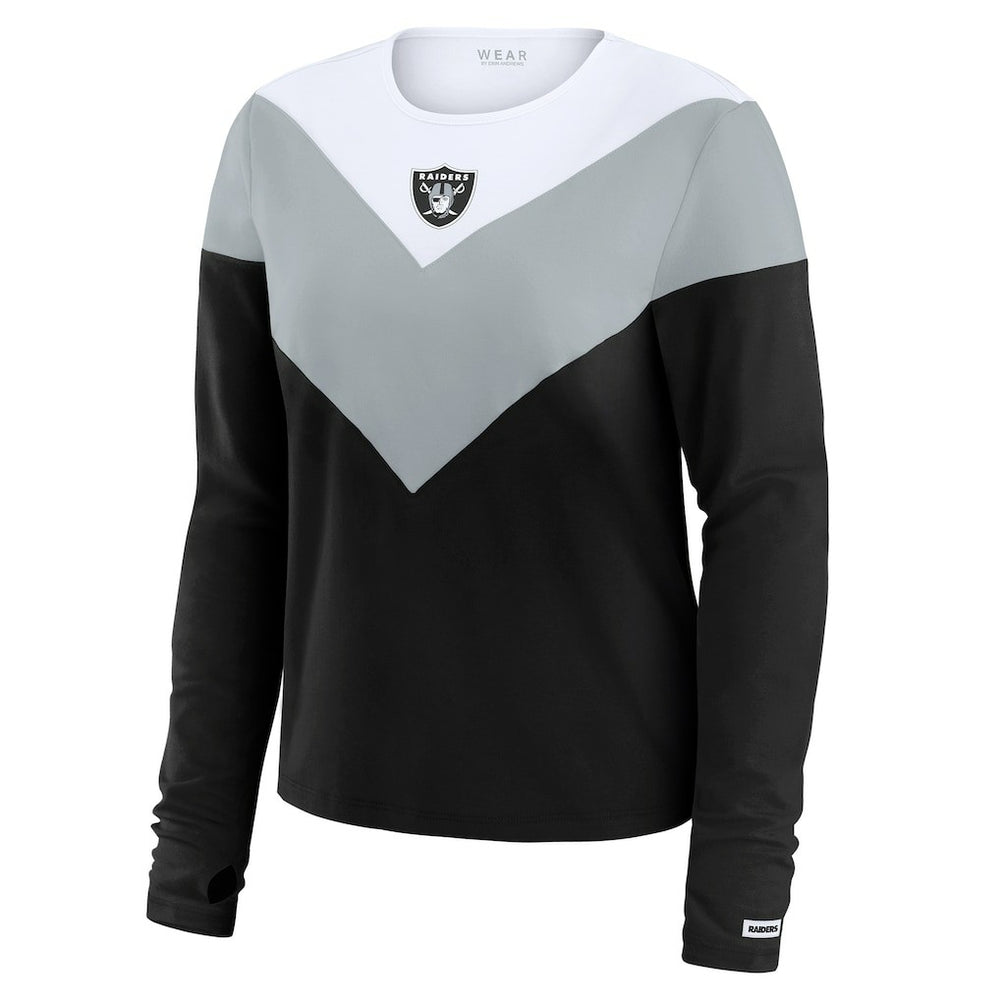 Las Vegas Raiders WEAR by Erin Andrews Women's Chevron Tri-Blend Long Sleeve T-Shirt - Black/Silver - NFL