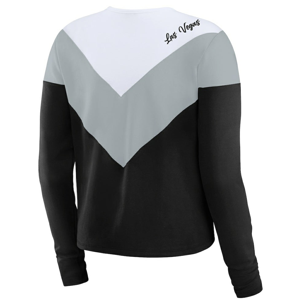 Las Vegas Raiders WEAR by Erin Andrews Women's Chevron Tri-Blend Long Sleeve T-Shirt - Black/Silver - NFL