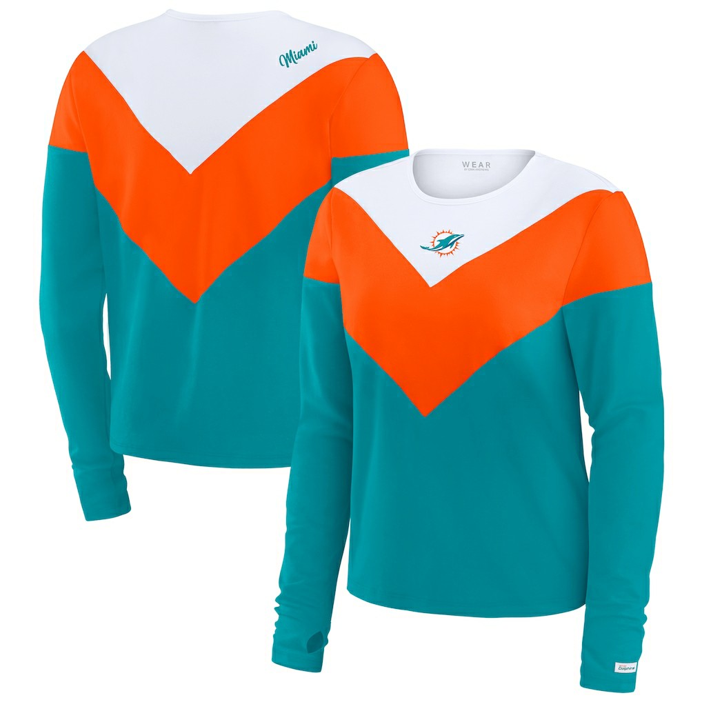 Miami Dolphins WEAR by Erin Andrews Women's Chevron Tri-Blend Long Sleeve T-Shirt - Aqua/Orange - NFL