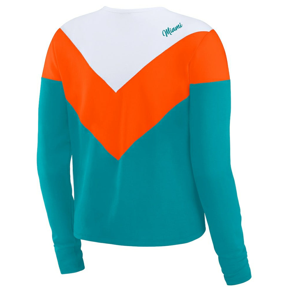 Miami Dolphins WEAR by Erin Andrews Women's Chevron Tri-Blend Long Sleeve T-Shirt - Aqua/Orange - NFL