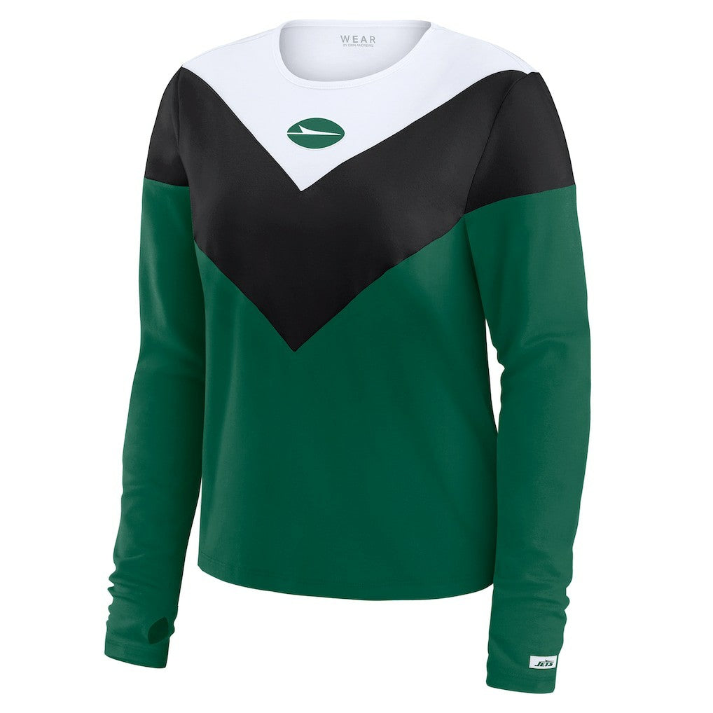 New York Jets WEAR by Erin Andrews Women's Chevron Tri-Blend Long Sleeve T-Shirt - Green/Black - NFL